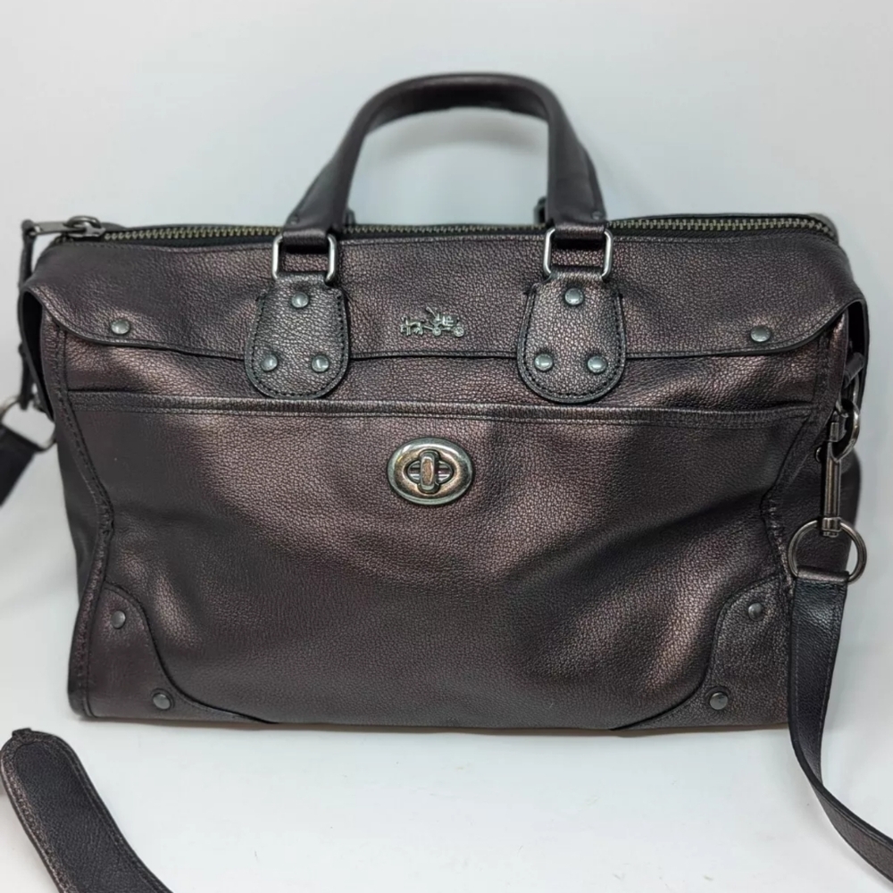Coach Rhyder Metallic Leather Satchel